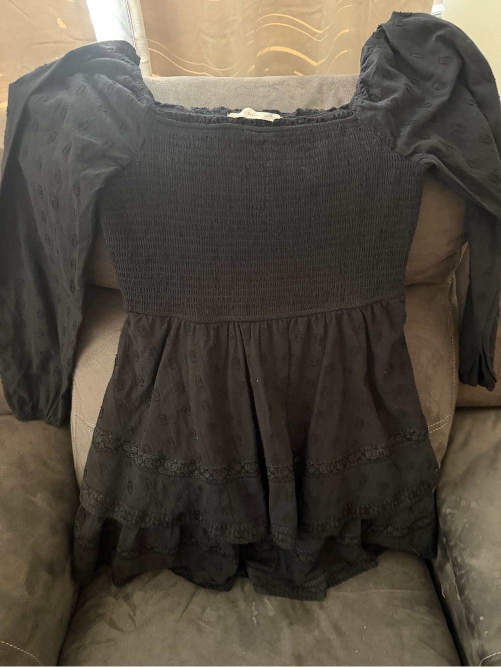 Altar'd State Black Smocked Peasant Mini Dress